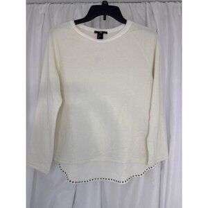 H&M Womens Off-White 3/4 Sleeve Top With Studded Hem XS Cotton & Polyester Blend